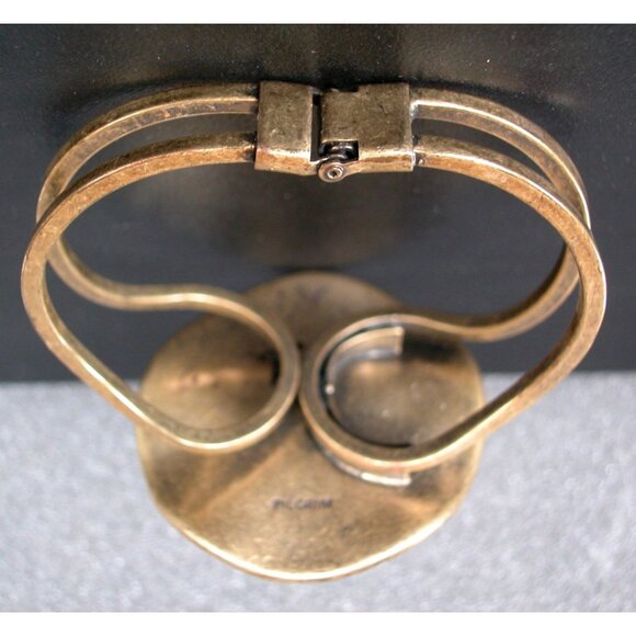 Vintage Pilgrim Brass & Resin Red Marbled Cuff Bracelet Size 7 - Picture 4 of 4